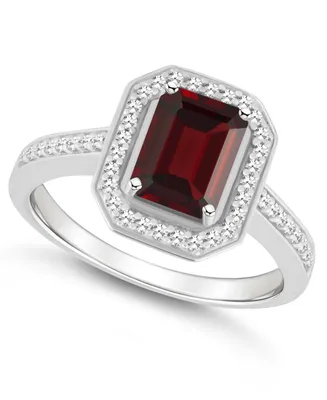 Macy's Garnet (1-9/10 ct. t.w.) and Diamond (1/5 Halo Ring Sterling Silver