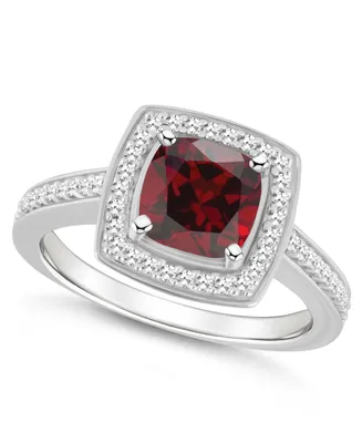 Macy's Garnet (1-3/4 ct. t.w.) and Diamond (1/4 Halo Ring Sterling Silver