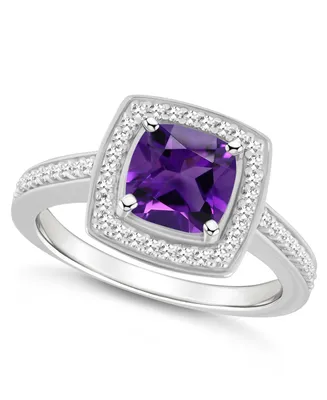Macy's Amethyst (1-1/2 ct. t.w.) and Diamond (1/4 Halo Ring Sterling Silver