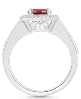 Macy's Garnet (1-2/3 ct. t.w.) and Diamond (1/5 Halo Ring Sterling Silver