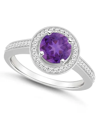 Macy's Amethyst (1-1/4 ct. t.w.) and Diamond (1/5 Halo Ring Sterling Silver