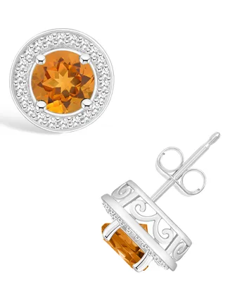 Macy's Citrine (1-1/2 ct. t.w.) and Diamond (1/5 ct. t.w.) Halo Studs in Sterling Silver