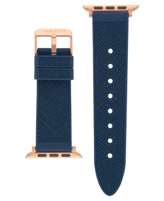 Anne Klein Women's Navy Textured Silicone Band Compatible with 38/40/41mm Apple Watch - Navy, Rose Gold