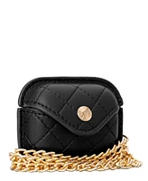 Anne Klein Women's Black Faux Leather Quilted Case with Crossbody Chain designed for AirPods Pro - Black, Gold