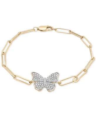 Diamond Butterfly Paperclip Link Bracelet (1/6 ct. t.w.) in 14k Gold-Plated Sterling Silver