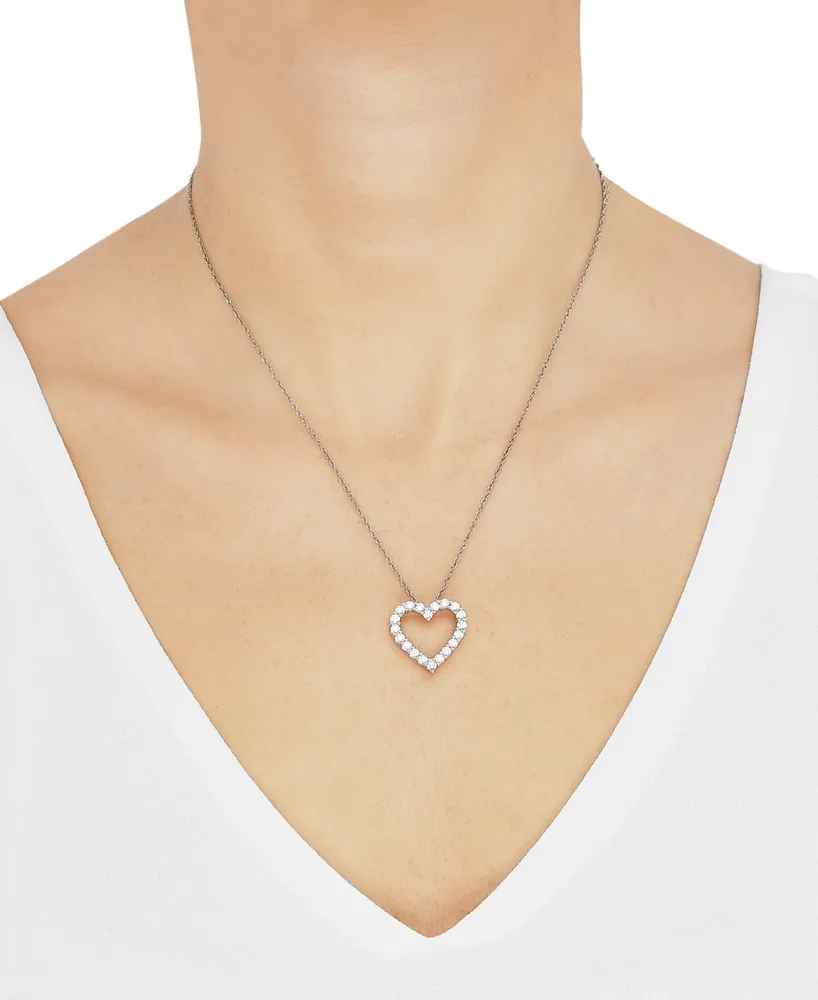 Grown With Love Lab Grown Diamond Heart Pendant Necklace (1 ct. t.w.) in 14k White Gold, 16" + 2" extender