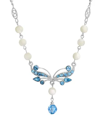 2028 Silver-Tone Aqua and Mother of Pearl Necklace