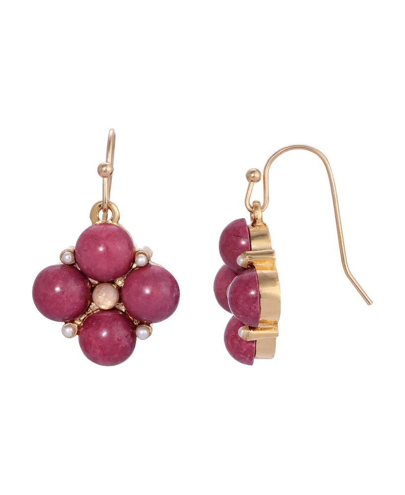 2028 Pink Maroon Howlite Drop Earrings