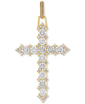 Esquire Men's Jewelry Cubic Zirconia Cross Pendant in 14k Gold-Plated Sterling Silver, Created for Macy's