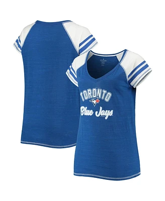 Women's Soft As A Grape Royal Toronto Blue Jays Curvy Colorblock Tri-Blend Raglan V-Neck T-shirt