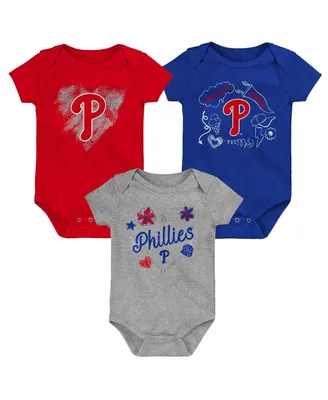 Girls Newborn and Infant Red, Royal, Heathered Gray Philadelphia Phillies 3-Pack Batter Up Bodysuit Set