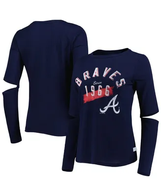 Women's Touch Navy Atlanta Braves Formation Long Sleeve T-shirt