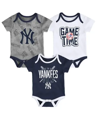 Newborn and Infant Boys Girls New York Yankees Navy, White, Heathered Gray Game Time Three-Piece Bodysuit Set