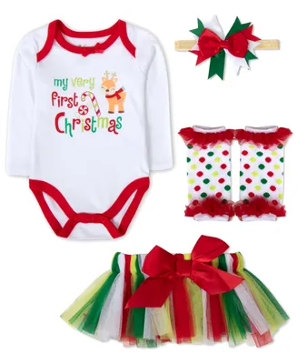 Baby Essentials Girls My 1st Christmas Bodysuit, Tutu, Legwarmer and Headband, 4 Piece Set