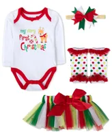 Baby Essentials Girls My 1st Christmas Bodysuit, Tutu, Legwarmer and Headband, 4 Piece Set