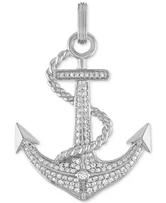 Esquire Men's Jewelry Cubic Zirconia Anchor Pendant in Sterling Silver, Created for Macy's