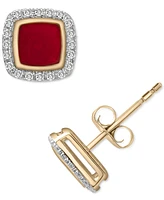 Wrapped Diamond Black Enamel Square Halo Stud Earrings (1/6 ct. t.w.) in 10k Gold (Also in Red Enamel), Created for Macy's