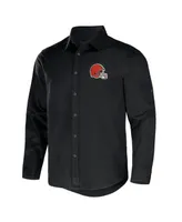 Men's Nfl x Darius Rucker Collection by Fanatics Black Cleveland Browns Convertible Twill Long Sleeve Button-Up Shirt