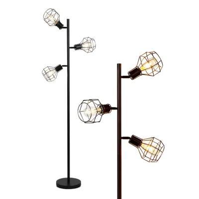 Brightech Robin Led Industrial Tree Floor Lamp with Metal Cage Shades