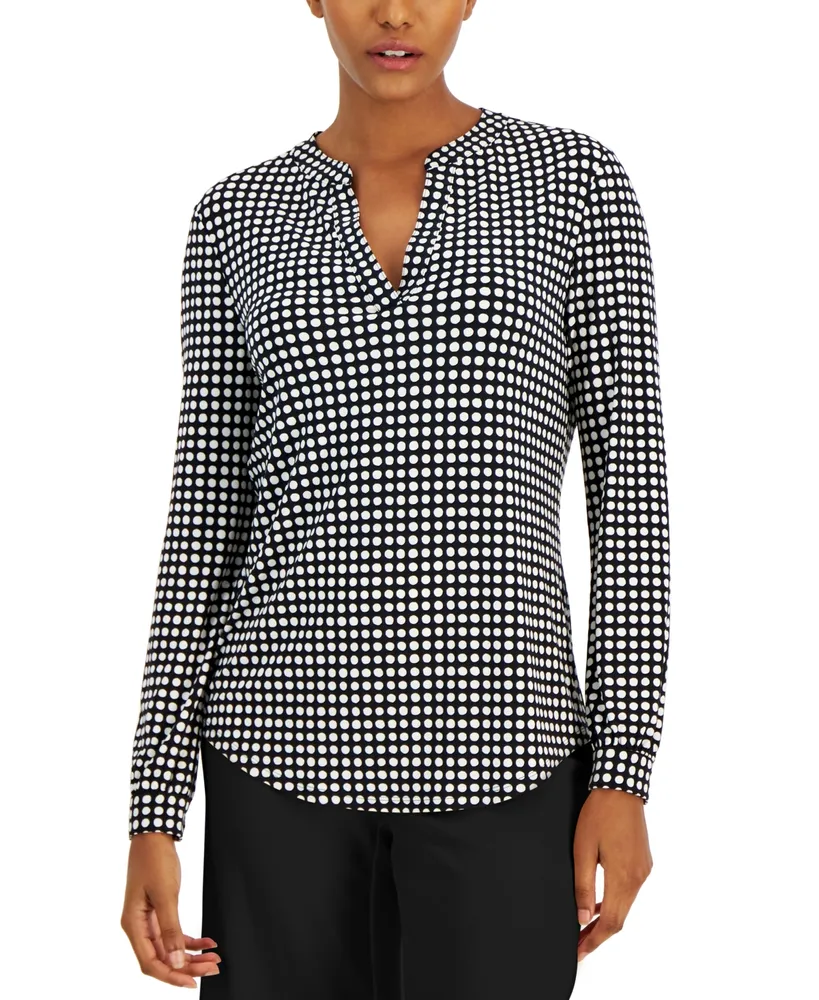 Anne Klein Women's Split-Neck Pearl-Dot Top