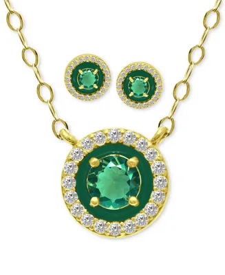 Giani Bernini 2-Pc. Set Lab-Grown Green Quartz (1-3/8 ct. t.w.) & Cubic Zirconia Pendant Necklace & Matching Stud Earrings in 18k Gold