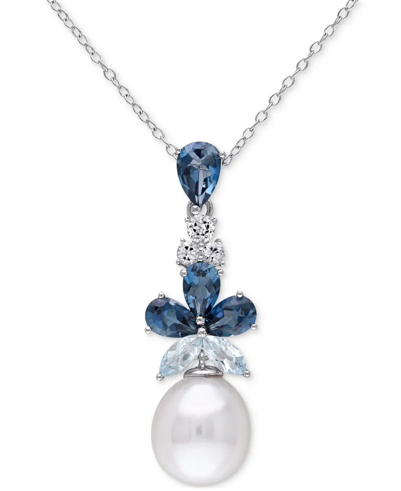 Cultured Freshwater Pearl (9-1/2 - 10mm) & Multi-Topaz (3-1/5 ct. t.w.) 18" Pendant Necklace in Sterling Silver