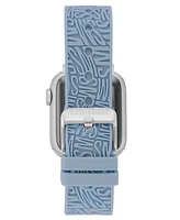 Steve Madden Women's Light Blue Silicone Debossed Swirl Logo Band designed for Apple Watch 42mm (Series 10) & 38/40/41mm - Light Blue, Silver