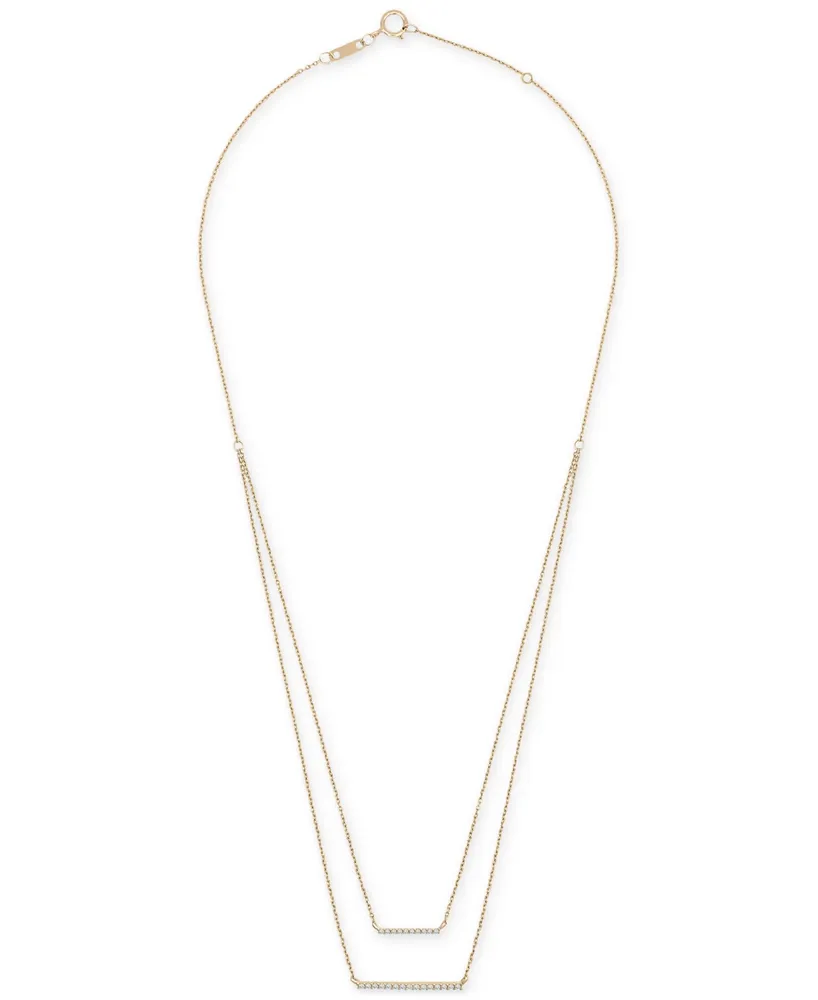 Wrapped Diamond Double Bar Layered Necklace (1/6 ct. t.w.) in 10k White or Yellow Gold, 17" + 1" extender, Created for Macy's
