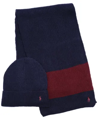 Polo Ralph Lauren Men's Rugby Stripe Scarf and Hat Gift Set, 2 Piece
