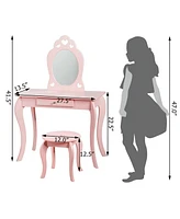 Costway Kids Vanity Set Princess Makeup Dressing Play Table