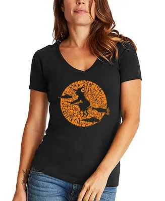 La Pop Art Women's Spooky Witch Word V-neck T-shirt