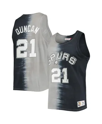 Men's Mitchell & Ness Tim Duncan Black and Gray San Antonio Spurs Hardwood Classics Tie-Dye Name and Number Tank Top