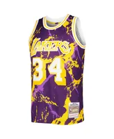 Men's Mitchell & Ness Shaquille O'Neal Purple Los Angeles Lakers 1996-97 Hardwood Classics Marble Swingman Jersey