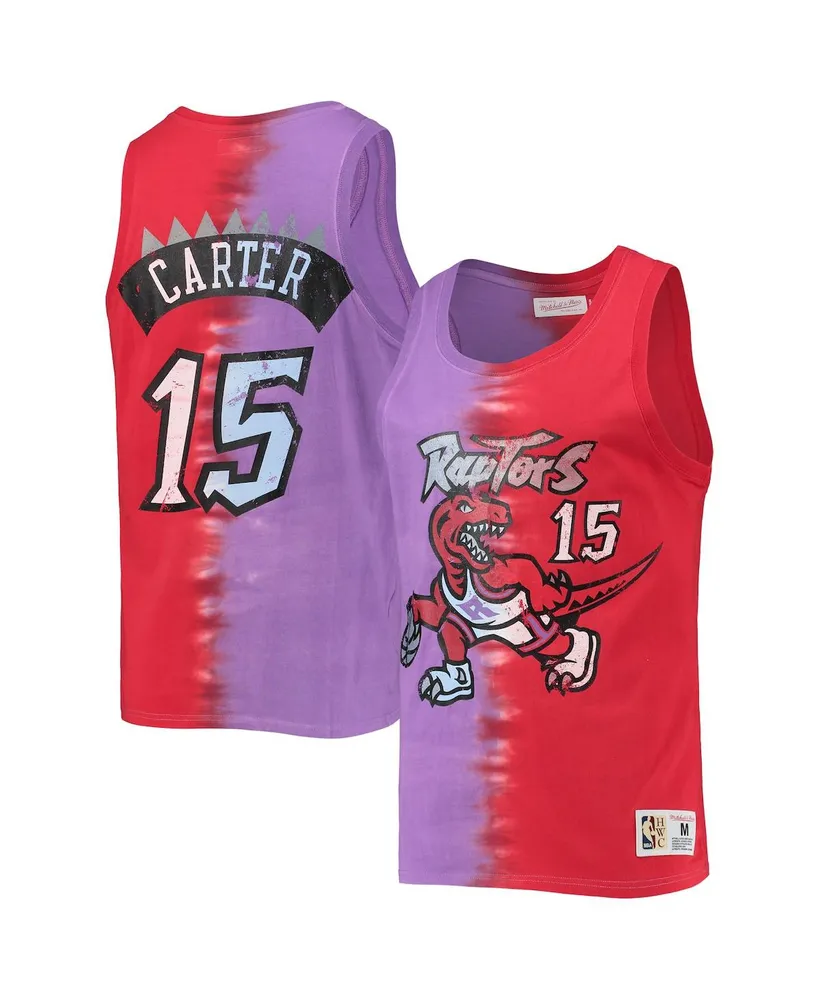 Men's Mitchell & Ness Vince Carter Purple and Red Toronto Raptors Hardwood Classics Tie-Dye Name Number Tank Top