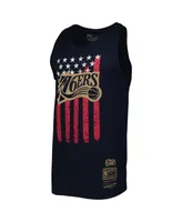 Men's Mitchell & Ness Navy Philadelphia 76ers Hardwood Classics Americana Stars and Stripes Tank Top