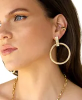 Ettika 18k Gold-Plated Pave & Imitation Pearl Front-Facing Hoop Earrings