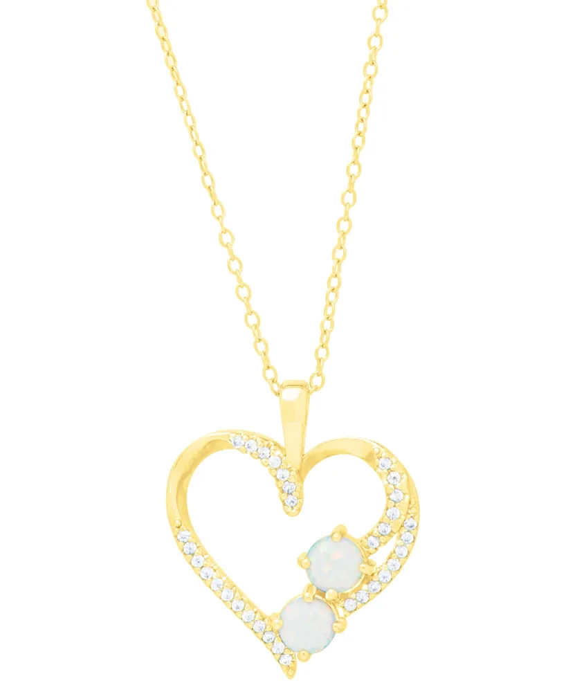 Lab-grown Opal (1/4 ct. t.w.) & White Sapphire (1/3 Open Heart 18" Pendant Necklace 14k Gold-Plated Sterling Silver