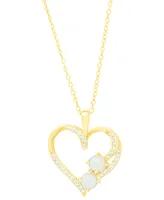 Lab-grown Opal (1/4 ct. t.w.) & White Sapphire (1/3 Open Heart 18" Pendant Necklace 14k Gold-Plated Sterling Silver