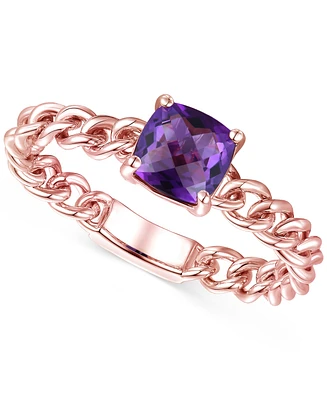 Amethyst Solitaire Chain Link Ring (7/8 ct. t.w.) 14k Rose Gold-Plated Sterling Silver (Also Blue Topaz, Emerald, Sapphire and Ruby)