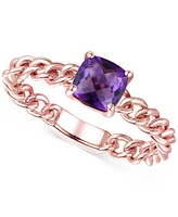 Amethyst Solitaire Chain Link Ring (7/8 ct. t.w.) 14k Rose Gold-Plated Sterling Silver (Also Blue Topaz, Emerald, Sapphire and Ruby)