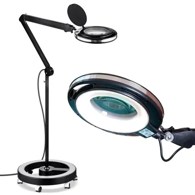 Lightview Pro Led Rolling Base Standing Magnifier Floor Lamp (1.75x) 3 Diopter, Color Temperature Changing