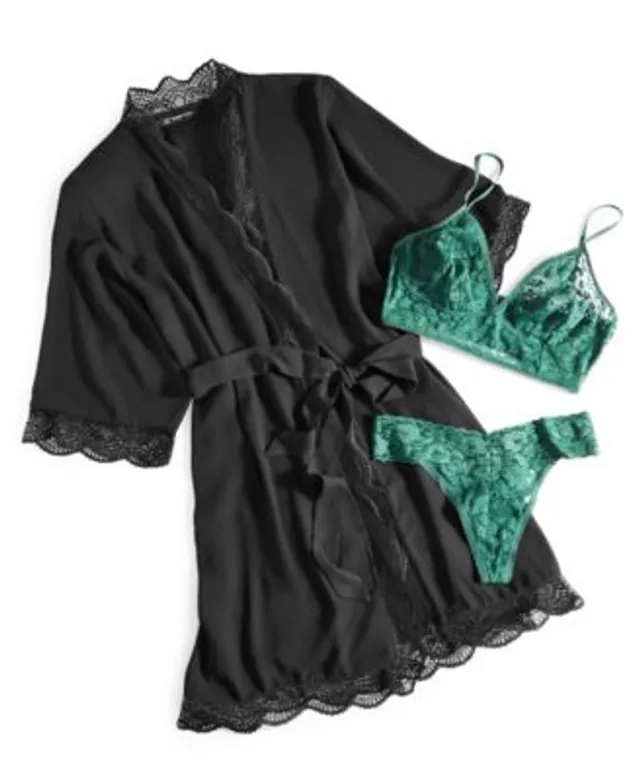 I.N.C. International Concepts Womens Lace Trim Robe Lace Bralette Lace  Thong Underwear Created For Macys