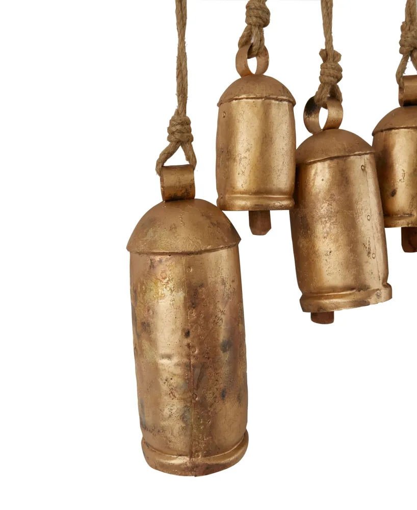 Rosemary Lane Bronze Metal Tibetan Inspired Meditation Decorative Cow Bell with Jute Hanging Rope and Rod 48" x 6" x 20"