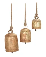 Rosemary Lane Bronze Metal Rustic Decorative Cow Bell with Jute Hanging Rope Set 3 Pieces