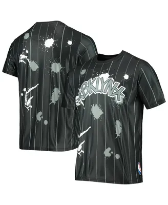 Men's Black Brooklyn Nets Striped Splatter T-shirt