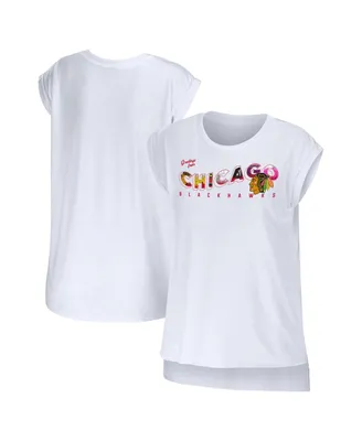 Women's Wear by Erin Andrews White Chicago Blackhawks Greetings From Muscle T-shirt
