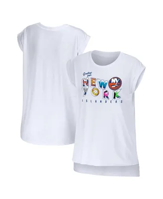 Women's Wear by Erin Andrews White New York Islanders Greetings From Muscle T-shirt