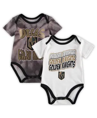 Newborn and Infant Boys Girls Black, White Vegas Golden Knights Monterey Tie-Dye Two-Pack Bodysuit Set