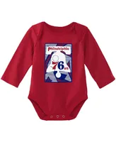Infant Boys and Girls Mitchell & Ness Royal, Red Philadelphia 76ers Hardwood Classics Bodysuits Cuffed Knit Hat Set