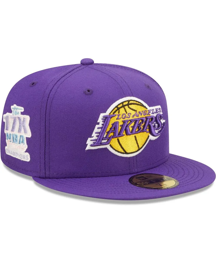 Men's New Era Purple Los Angeles Lakers 17x Nba Finals Champions Pop Sweat 59FIFTY Fitted Hat